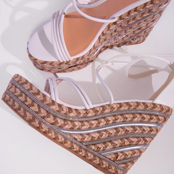 PrettyLittleThing White Platform Wedges Size 39 | 5" Heel - Picture 7 of 8